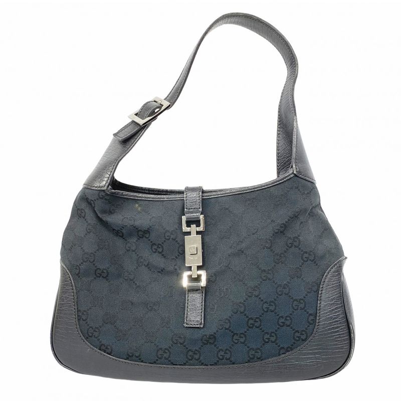 Gucci Handbag GG Canvas Jackie 00963 Canvas Black Silver Hardware Women
