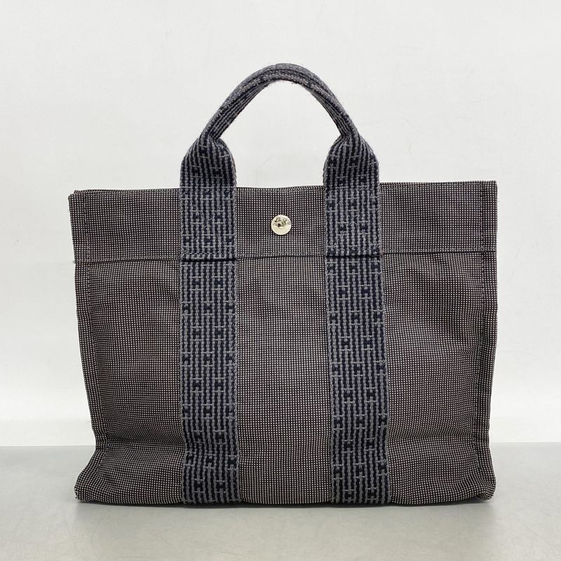 Hermes Tote Bag Yale Line PM Canvas Gray Silver Hardware Women