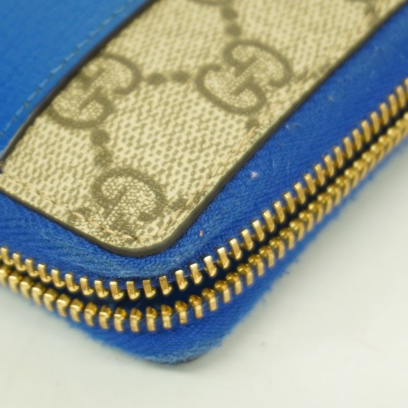 Gucci Long Wallet GG Supreme 701423 PVC Beige Brown Blue Gold Hardware Men