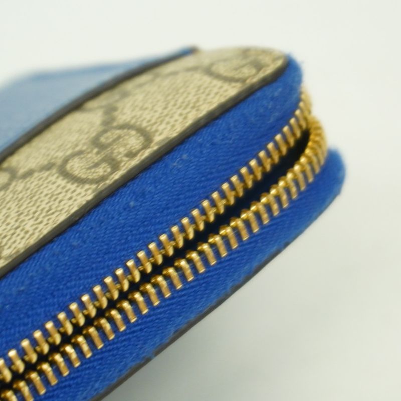 Gucci Long Wallet GG Supreme 701423 PVC Beige Brown Blue Gold Hardware Men