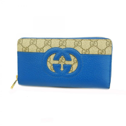 Gucci Long Wallet GG Supreme 701423 PVC Beige Brown Blue Gold Hardware Men