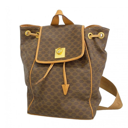 Celine Backpack Daypack Macadam PVC Brown Gold Hardware Women