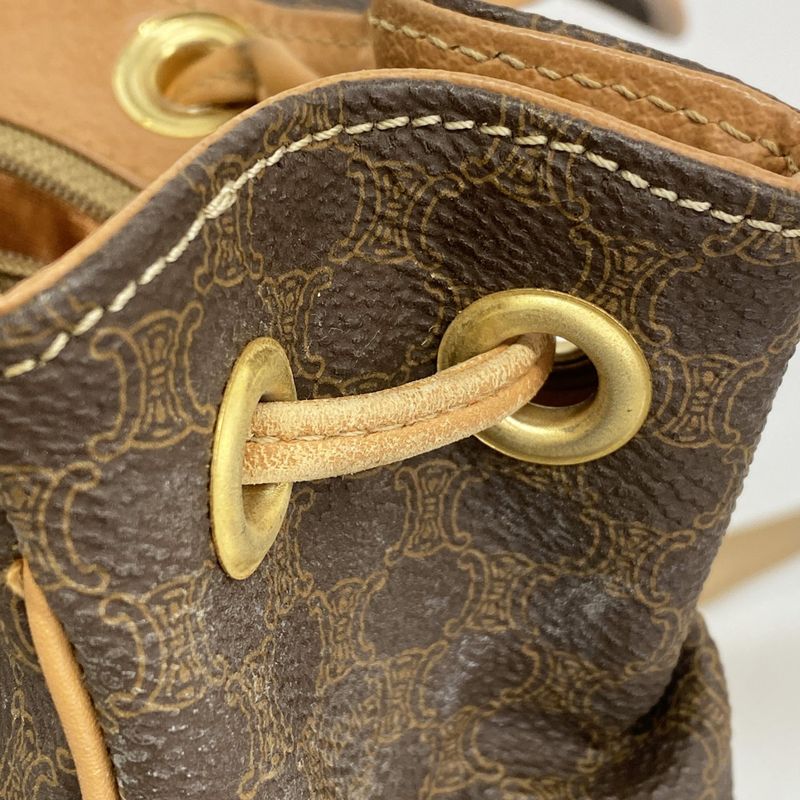 Celine Backpack Daypack Macadam PVC Brown Gold Hardware Women