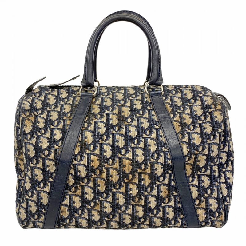 Christian Dior Handbag Trotter Canvas Navy Silver Hardware Women