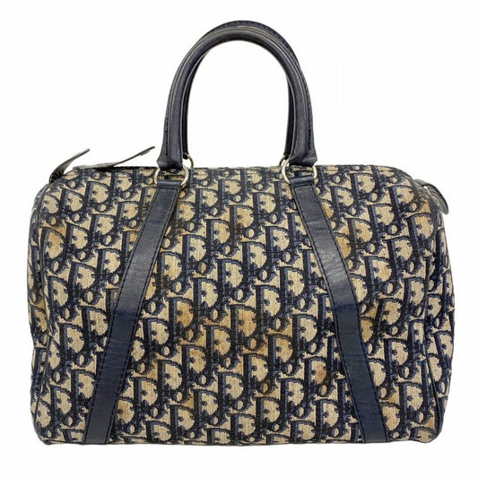 Christian Dior Handbag Trotter Canvas Navy Silver Hardware Women