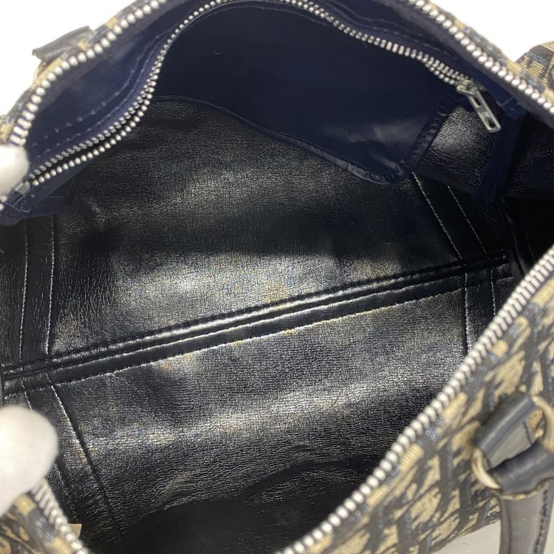 Christian Dior Handbag Trotter Canvas Navy Silver Hardware Women