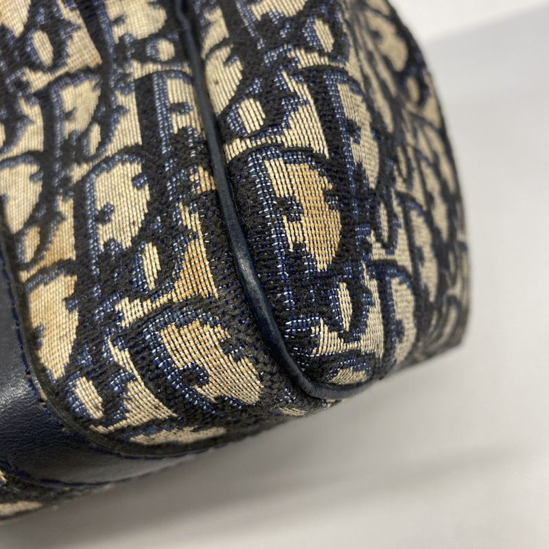 Christian Dior Handbag Trotter Canvas Navy Silver Hardware Women