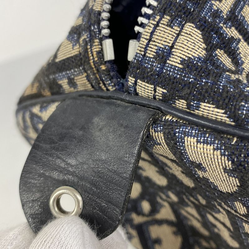 Christian Dior Handbag Trotter Canvas Navy Silver Hardware Women