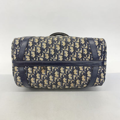 Christian Dior Handbag Trotter Canvas Navy Silver Hardware Women