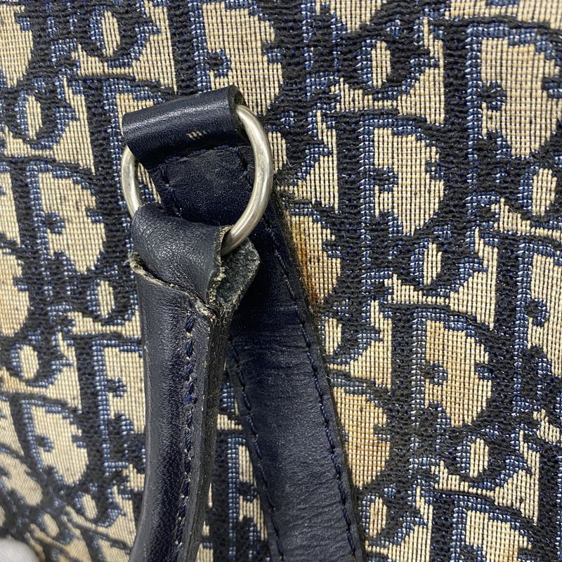 Christian Dior Handbag Trotter Canvas Navy Silver Hardware Women