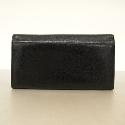 Chanel Long Wallet Camellia Leather Black Silver Hardware Women
