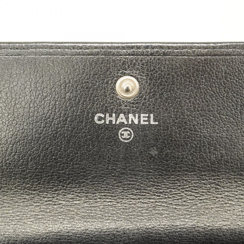 Chanel Long Wallet Camellia Leather Black Silver Hardware Women