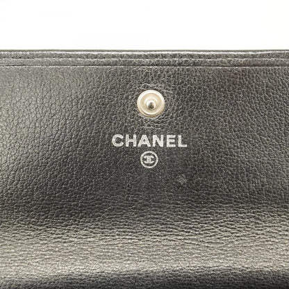 Chanel Long Wallet Camellia Leather Black Silver Hardware Women