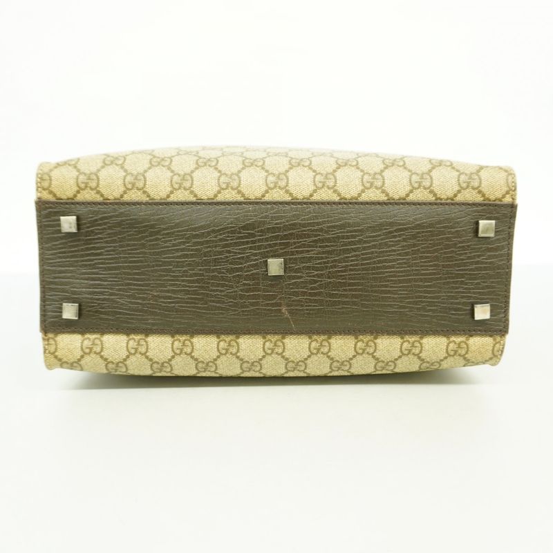 Gucci Tote Bag GG Supreme 91249 PVC Brown Silver Hardware Women's