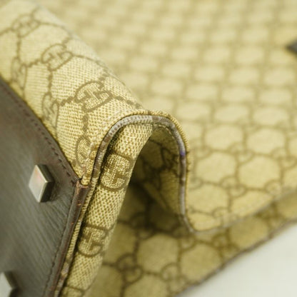 Gucci Tote Bag GG Supreme 91249 PVC Brown Silver Hardware Women's