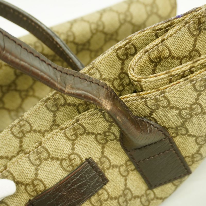 Gucci Tote Bag GG Supreme 91249 PVC Brown Silver Hardware Women's
