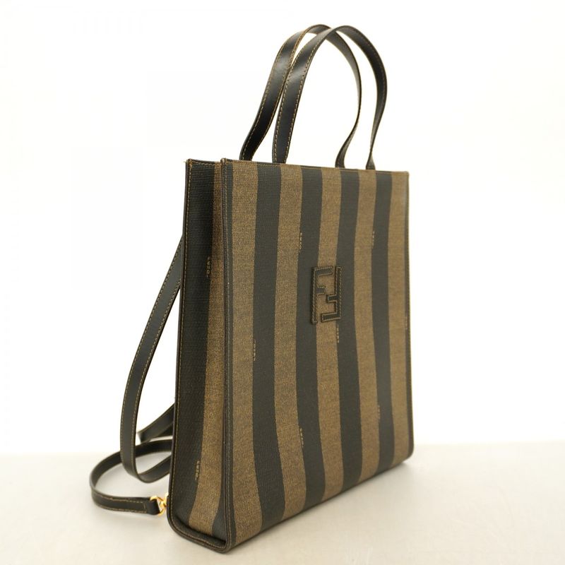 Fendi Backpack Daypack Pecan PVC Black Brown Gold Hardware 2way Bag Men Women