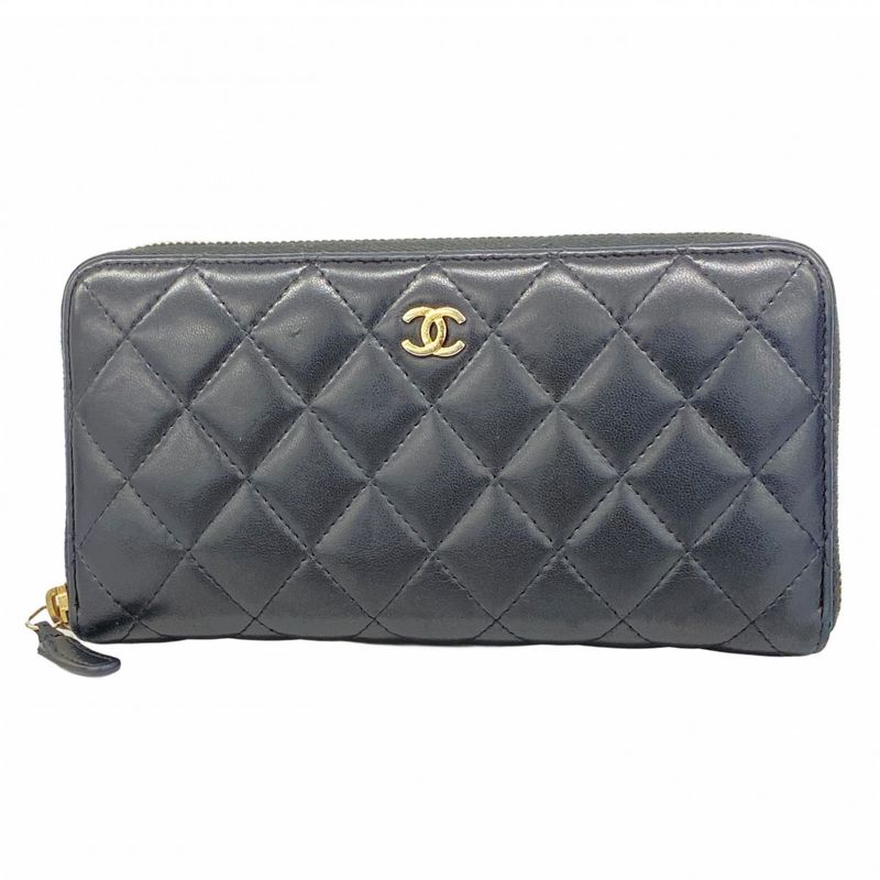 Chanel Long Wallet Matelasse Lambskin Black Chien Pan Gold Hardware Women
