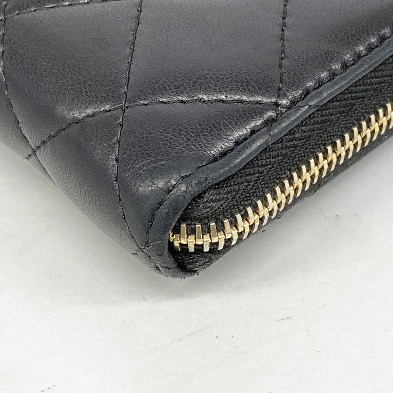 Chanel Long Wallet Matelasse Lambskin Black Chien Pan Gold Hardware Women