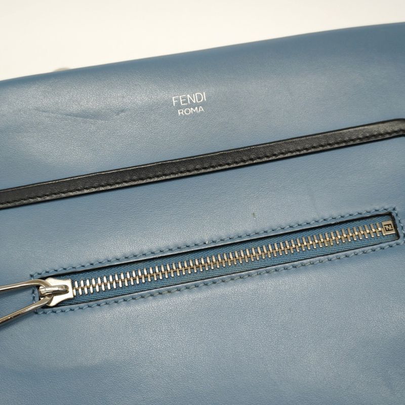 Fendi Handbag Runaway Leather Blue Gold Silver Hardware 2way Bag Women's