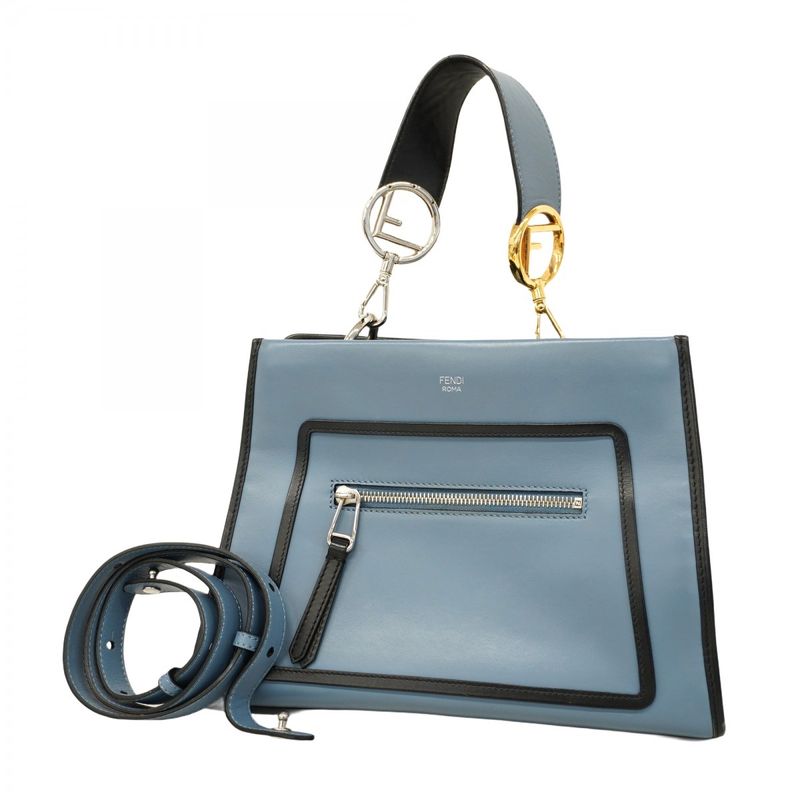 Fendi Handbag Runaway Leather Blue Gold Silver Hardware 2way Bag Women's