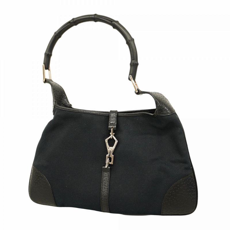 Gucci Handbag Bamboo 001 4060 Canvas Black Silver Hardware Women