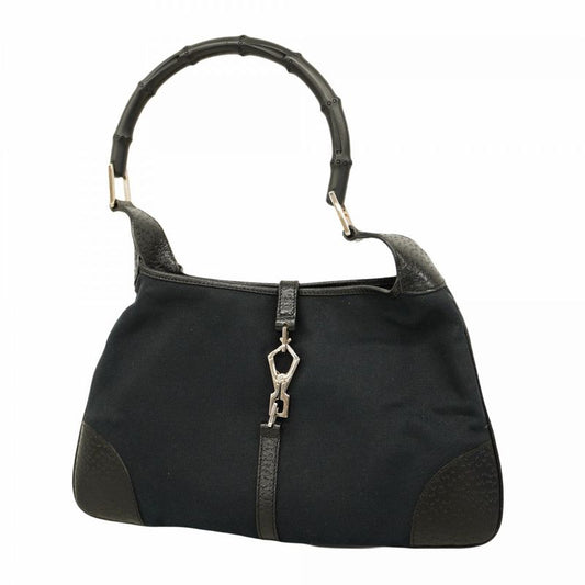Gucci Handbag Bamboo 001 4060 Canvas Black Silver Hardware Women