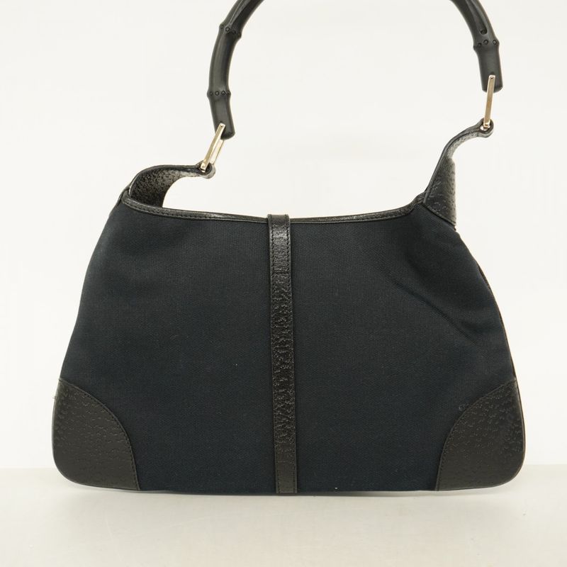 Gucci Handbag Bamboo 001 4060 Canvas Black Silver Hardware Women