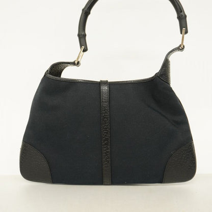 Gucci Handbag Bamboo 001 4060 Canvas Black Silver Hardware Women