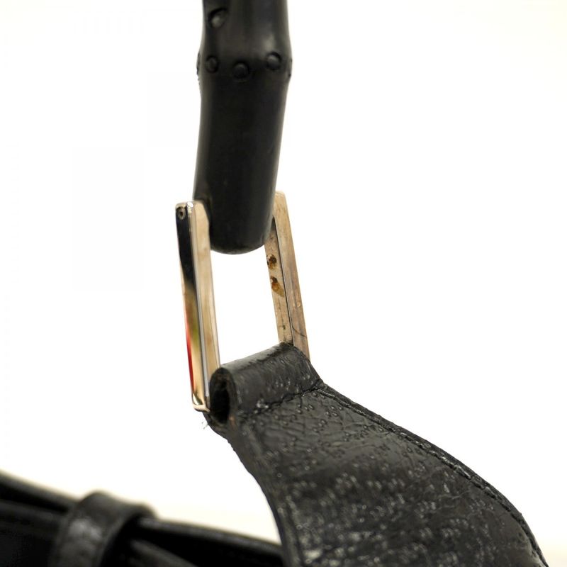 Gucci Handbag Bamboo 001 4060 Canvas Black Silver Hardware Women