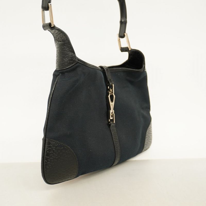 Gucci Handbag Bamboo 001 4060 Canvas Black Silver Hardware Women