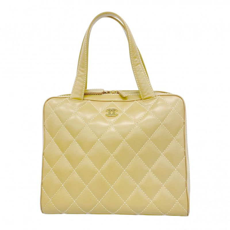 Chanel Tote Wild Stitch Lambskin Beige Gold Hardware Women's