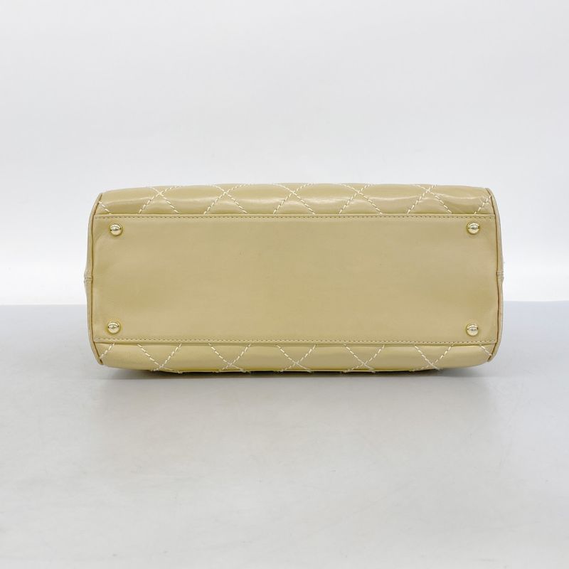 Chanel Tote Wild Stitch Lambskin Beige Gold Hardware Women's