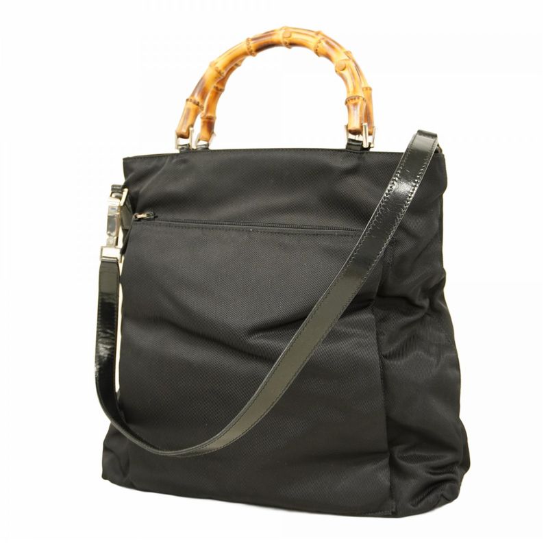 Gucci Handbag Bamboo 002 2122 Nylon Black Silver Hardware 2way Bag Womens