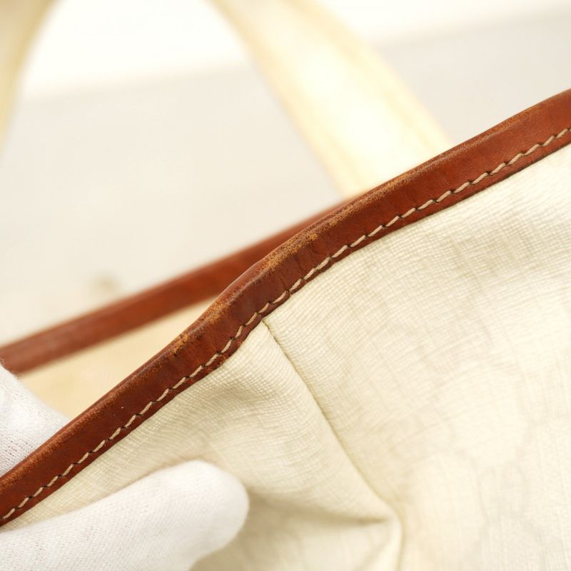 Gucci Tote Bag GG Supreme 211134 PVC White Brown Chien Pan Gold Hardware Women's