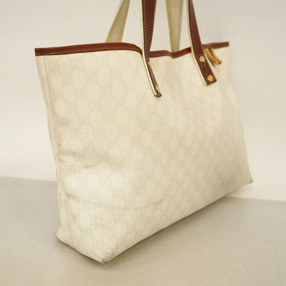 Gucci Tote Bag GG Supreme 211134 PVC White Brown Chien Pan Gold Hardware Women's