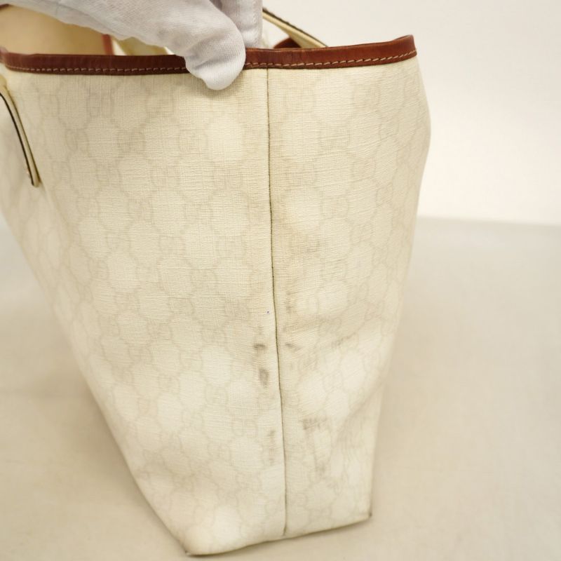 Gucci Tote Bag GG Supreme 211134 PVC White Brown Chien Pan Gold Hardware Women's