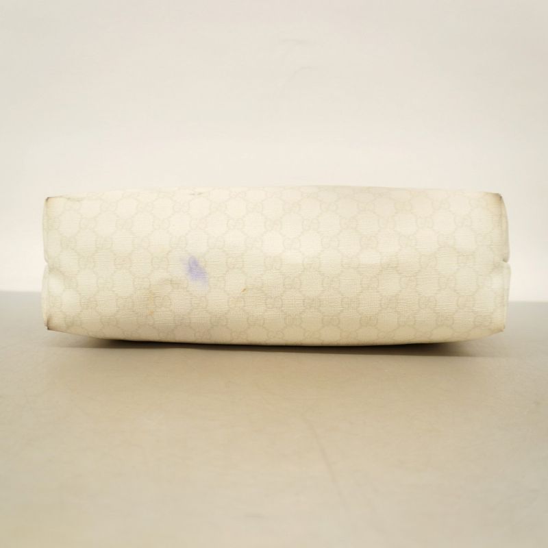 Gucci Tote Bag GG Supreme 211134 PVC White Brown Chien Pan Gold Hardware Women's