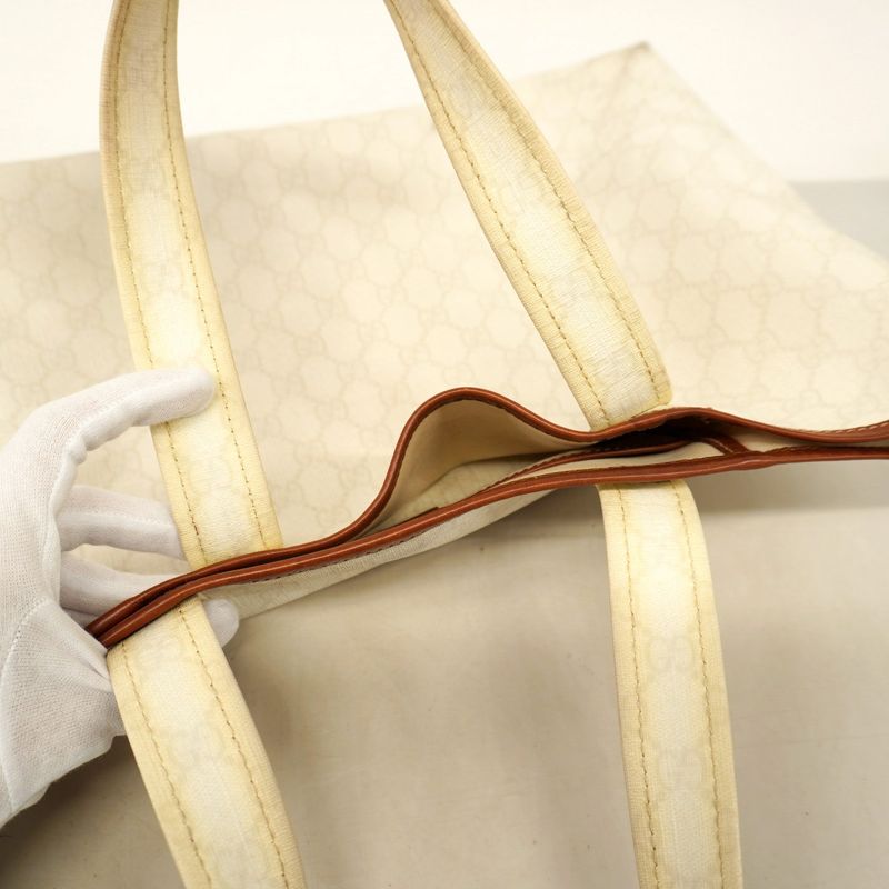 Gucci Tote Bag GG Supreme 211134 PVC White Brown Chien Pan Gold Hardware Women's