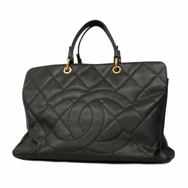 Chanel Tote Bag Matelasse Caviar Skin Black Gold Hardware Women