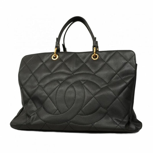 Chanel Tote Bag Matelasse Caviar Skin Black Gold Hardware Women
