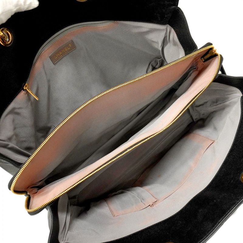 Chanel Tote Bag Matelasse Caviar Skin Black Gold Hardware Women