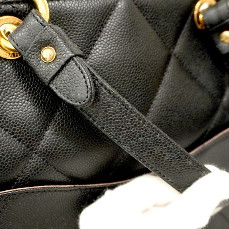 Chanel Tote Bag Matelasse Caviar Skin Black Gold Hardware Women