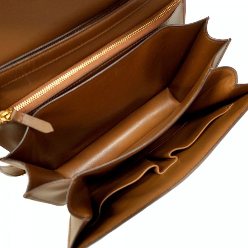 Celine Shoulder Bag Classic Box Leather Brown Gold Hardware Women