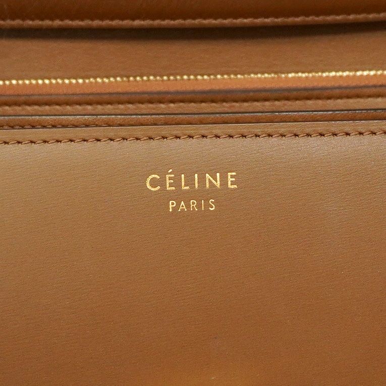 Celine Shoulder Bag Classic Box Leather Brown Gold Hardware Women