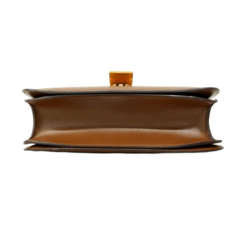 Celine Shoulder Bag Classic Box Leather Brown Gold Hardware Women