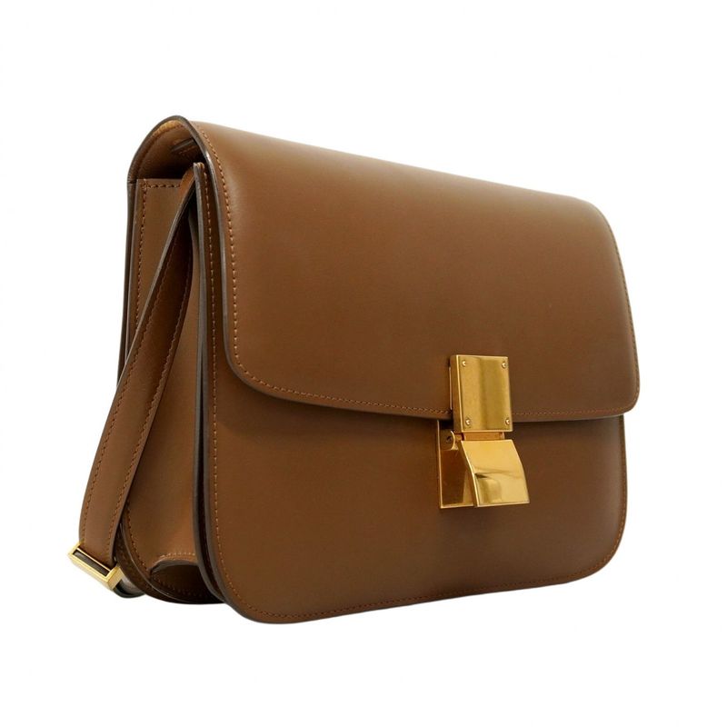 Celine Shoulder Bag Classic Box Leather Brown Gold Hardware Women