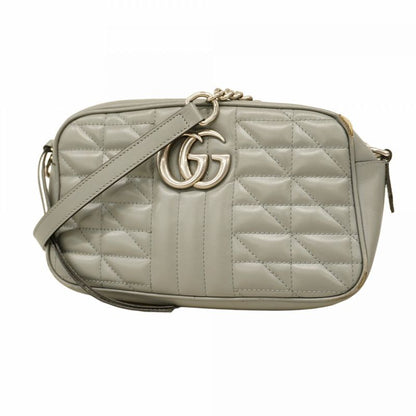 Gucci Shoulder Bag GG Marmont 447632 Leather Gray Silver Hardware Women