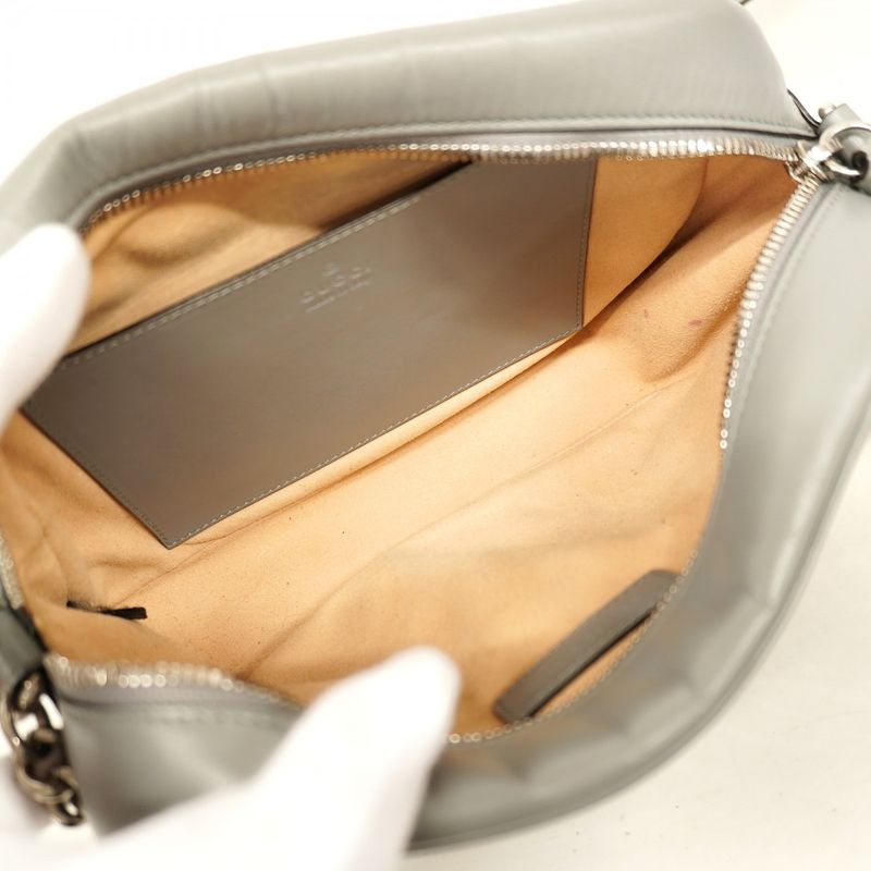 Gucci Shoulder Bag GG Marmont 447632 Leather Gray Silver Hardware Women