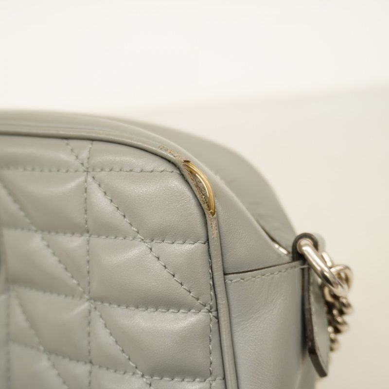 Gucci Shoulder Bag GG Marmont 447632 Leather Gray Silver Hardware Women